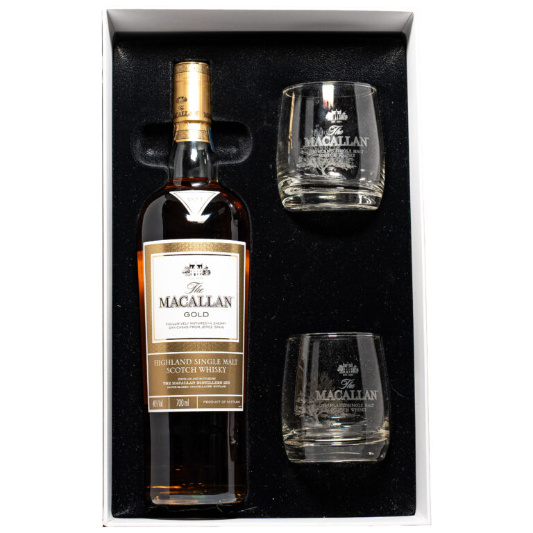 Macallan Gold 1824 Series Whisky Gift Set 700ml bottle and packaging