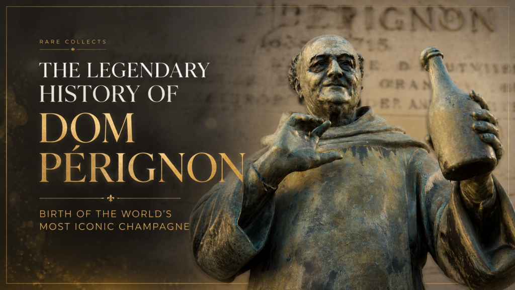 Dom Pérignon statue at Hautvillers Abbey featured in Rare Collects’ guide to the legendary history of Dom Pérignon Champagne