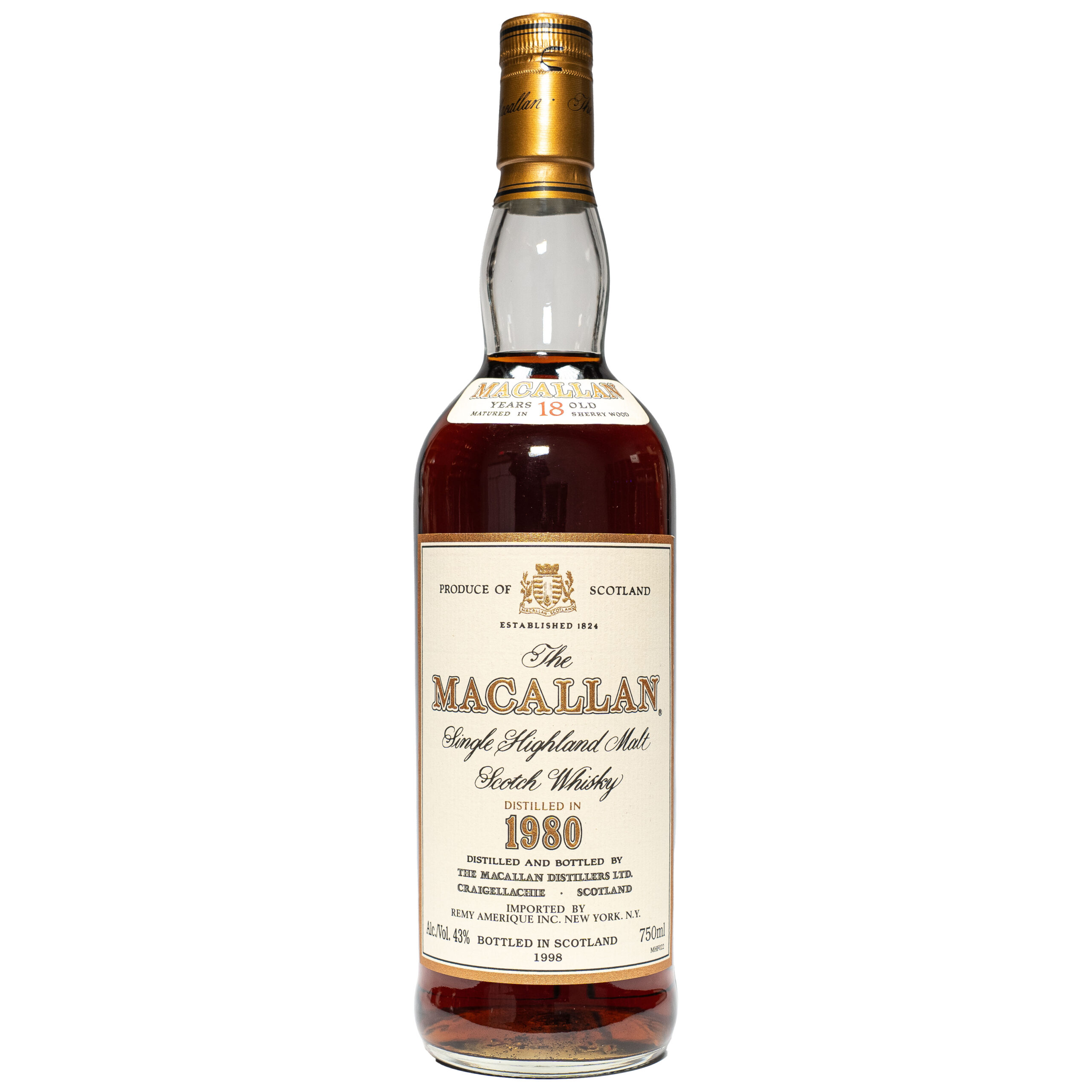 The Macallan 18 Year Old Sherry Oak 1980 Vintage (1998 Release) Single Malt Scotch Whisky 750ml bottle