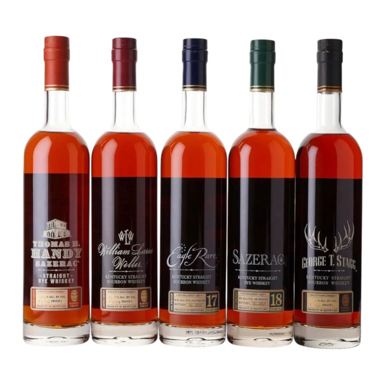 2024 Buffalo Trace Antique Collection 5 bottle whiskey set with George T. Stagg William Larue Weller Eagle Rare 17 Sazerac Rye 18 and Thomas H. Handy