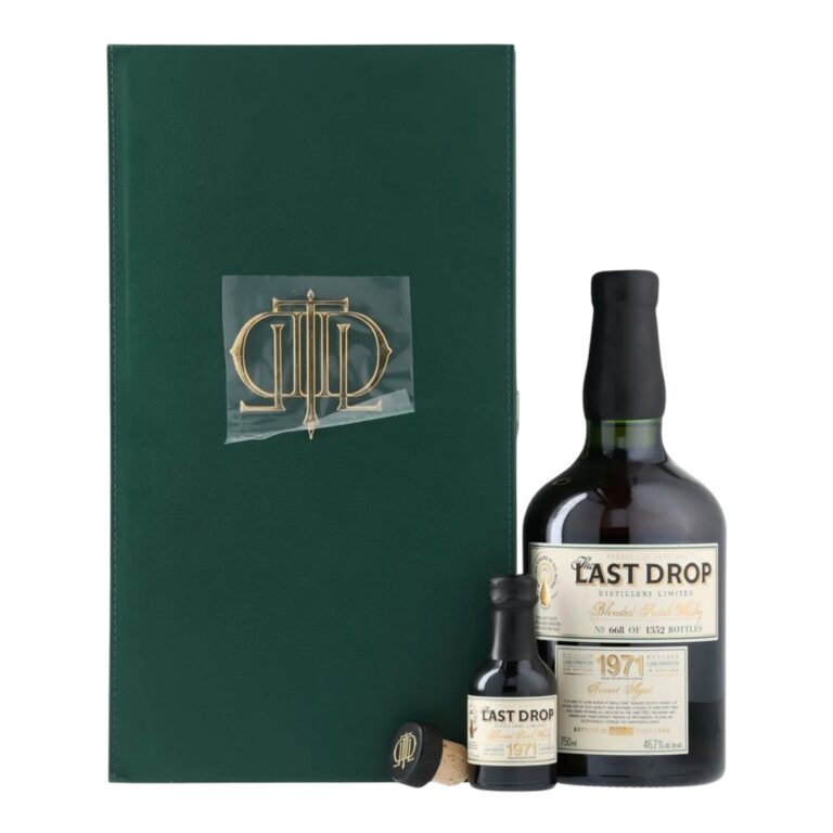 1971 The Last Drop Blended Scotch Whisky 750ml bottle with green presentation case and miniature bottle