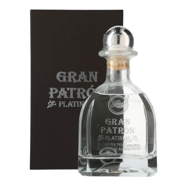 Gran Patrón Platinum Silver Tequila 750ml bottle with black presentation box