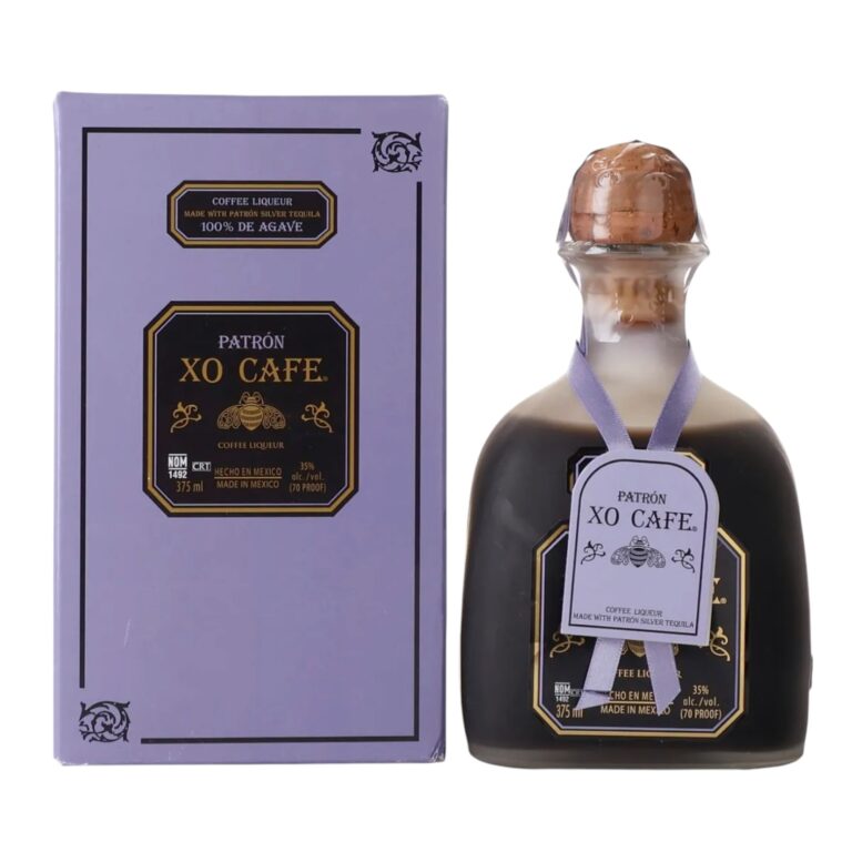 Patrón XO Cafe Coffee Liqueur 750ml bottle with purple presentation box