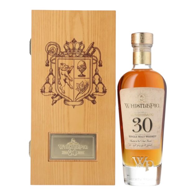 WhistlePig The BigSheBang 30 Year Old Vermont Single Malt Whiskey 750ml bottle with wooden collector box